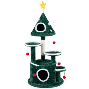 50 inches Christmas Cat Tree with 2 Condos and Sisal Scratching Post-Green