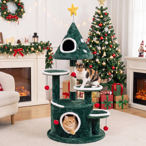 50 inches Christmas Cat Tree with 2 Condos and Sisal Scratching Post-Green view 3