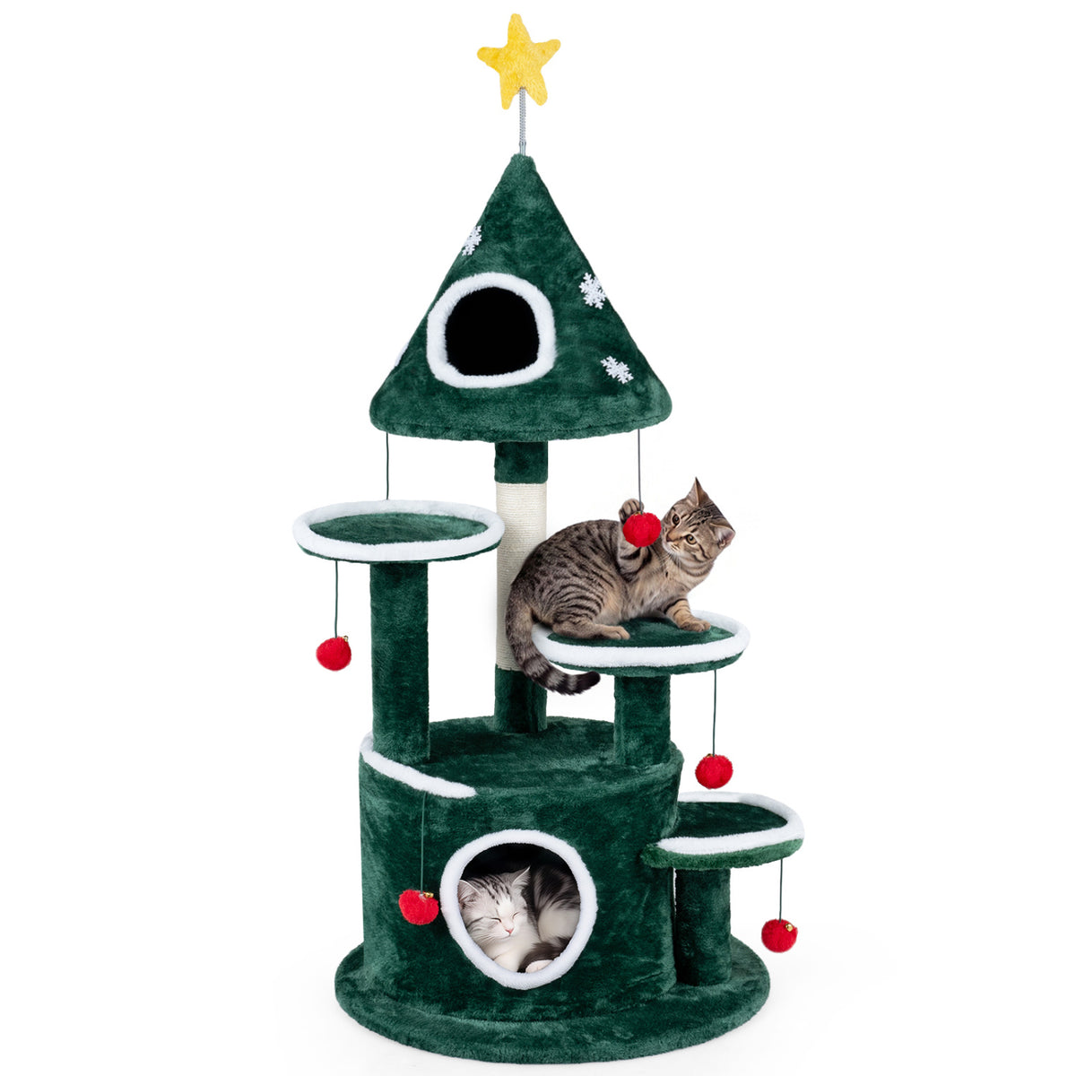 50 inches Christmas Cat Tree with 2 Condos and Sisal Scratching Post-Green view 4