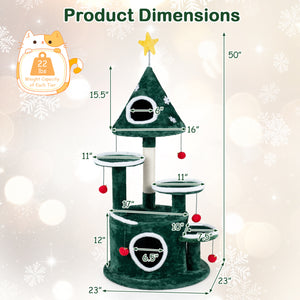 50 inches Christmas Cat Tree with 2 Condos and Sisal Scratching Post-Green view 5