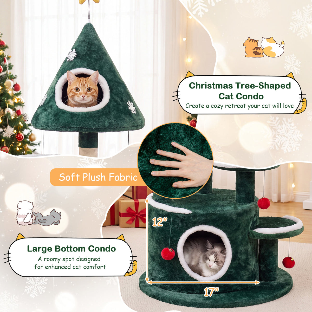 50 inches Christmas Cat Tree with 2 Condos and Sisal Scratching Post-Green view 8