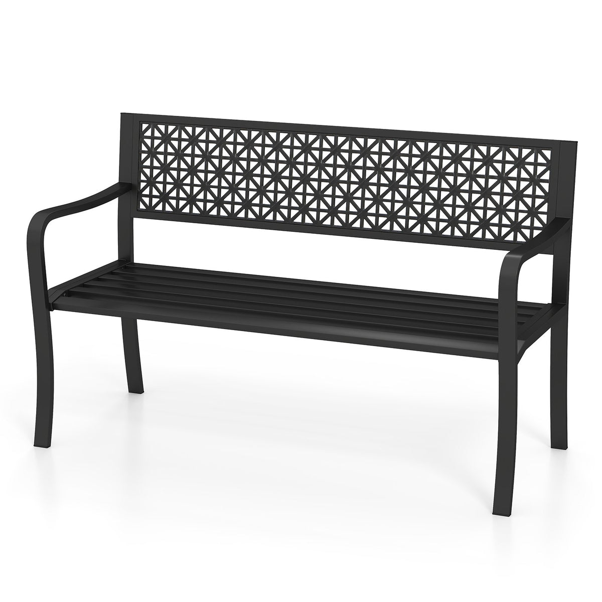 50 Inch Garden Bench with Patterned Backrest and Curved Armrests for 2-3 Person-Black view 4