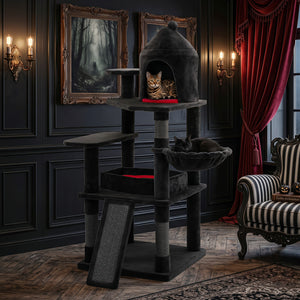 50 Inch Gothic Multi-level Cat Tree with House for Indoor Cats view 2