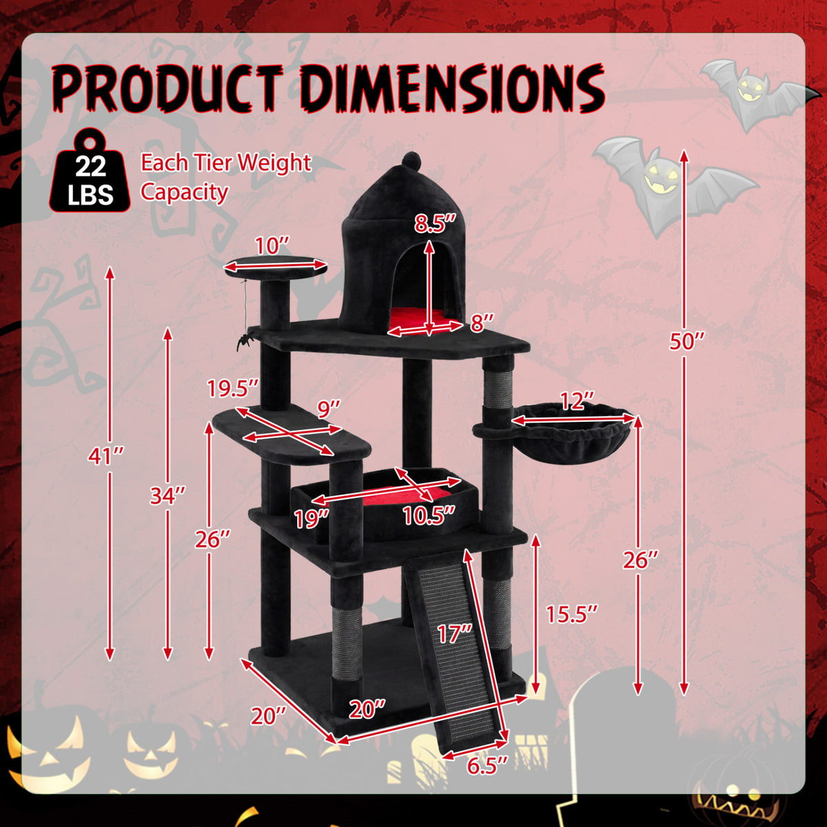50 Inch Gothic Multi-level Cat Tree with House for Indoor Cats view 5