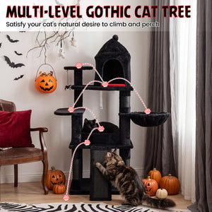 50 Inch Gothic Multi-level Cat Tree with House for Indoor Cats view 6