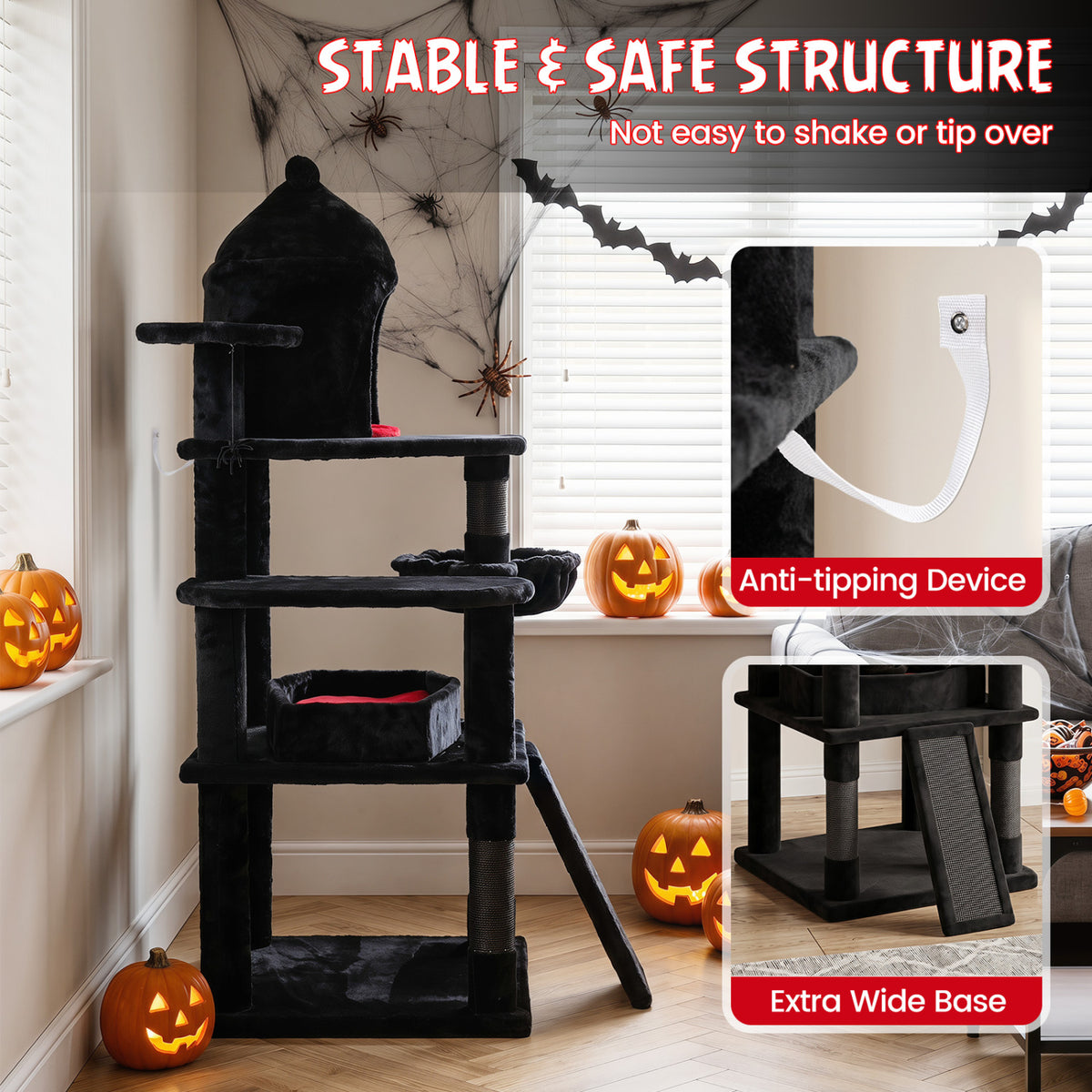 50 Inch Gothic Multi-level Cat Tree with House for Indoor Cats view 7