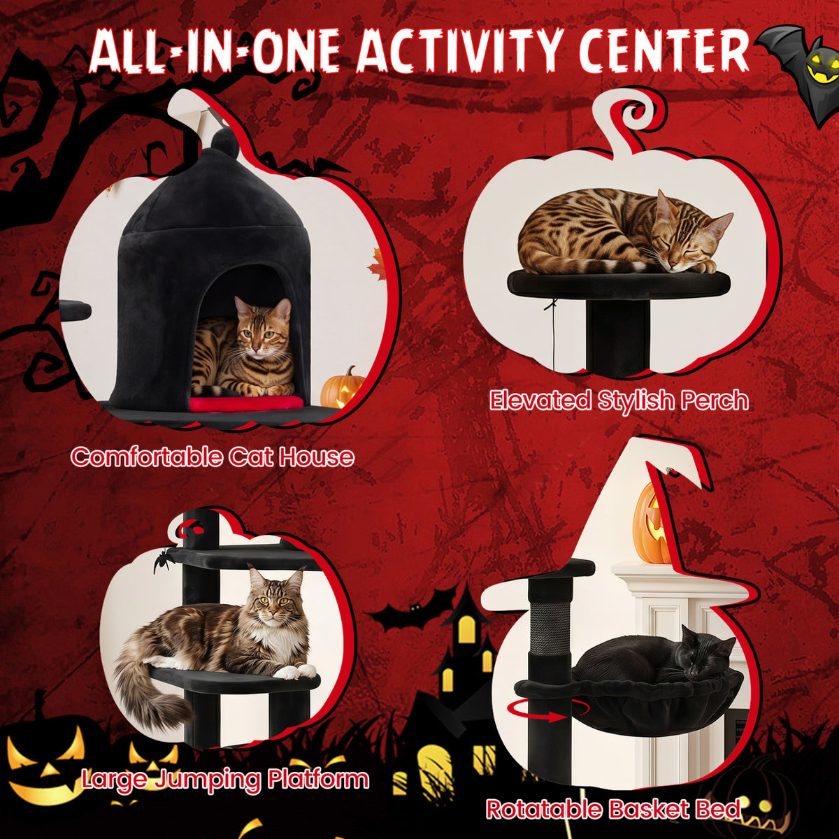 50 Inch Gothic Multi-level Cat Tree with House for Indoor Cats view 8