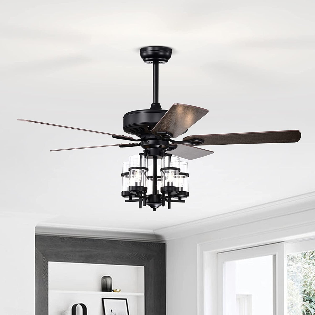 50 Inch Noiseless Ceiling Fan Light with Explosion-proof Glass Lampshades-Black view 2