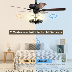 50 Inch Noiseless Ceiling Fan Light with Explosion-proof Glass Lampshades-Black view 5