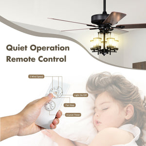 50 Inch Noiseless Ceiling Fan Light with Explosion-proof Glass Lampshades-Black view 7