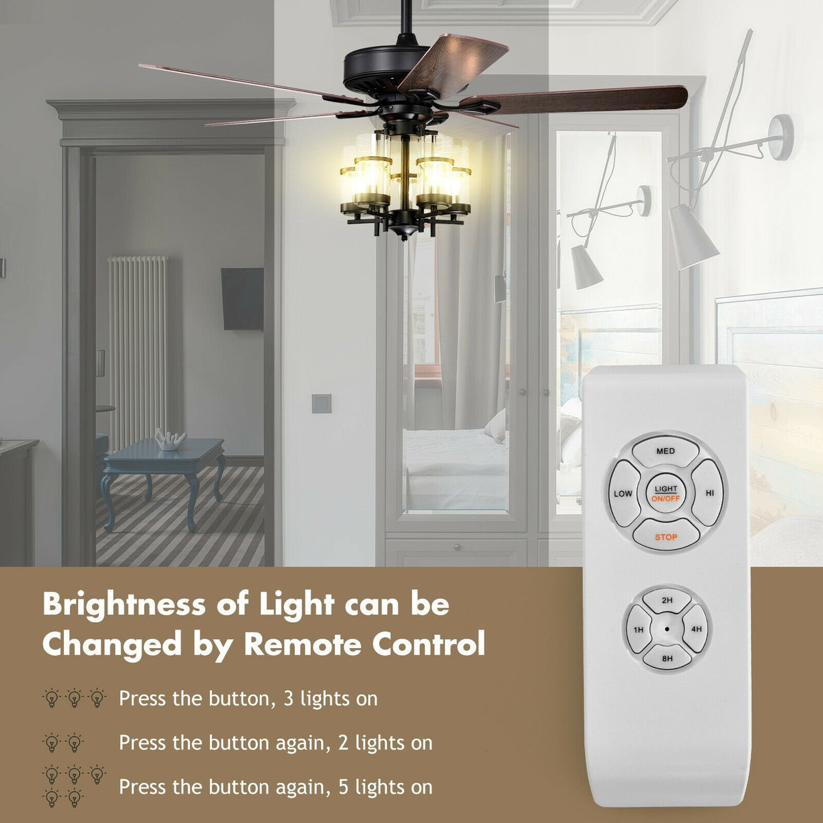50 Inch Noiseless Ceiling Fan Light with Explosion-proof Glass Lampshades-Black view 9