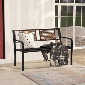 50 Inch Outdoor Metal Garden Bench with Rattan-Like Backrest for 2-3 People-Black view 3
