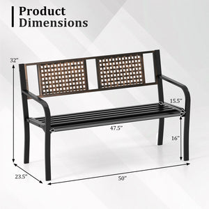 50 Inch Outdoor Metal Garden Bench with Rattan-Like Backrest for 2-3 People-Black view 4