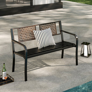50 Inch Outdoor Metal Garden Bench with Rattan-Like Backrest for 2-3 People-Black view 5