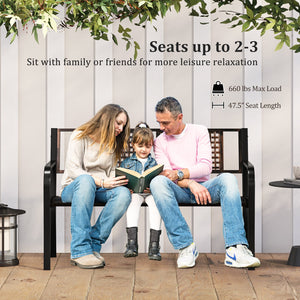 50 Inch Outdoor Metal Garden Bench with Rattan-Like Backrest for 2-3 People-Black view 6