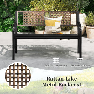 50 Inch Outdoor Metal Garden Bench with Rattan-Like Backrest for 2-3 People-Black view 9