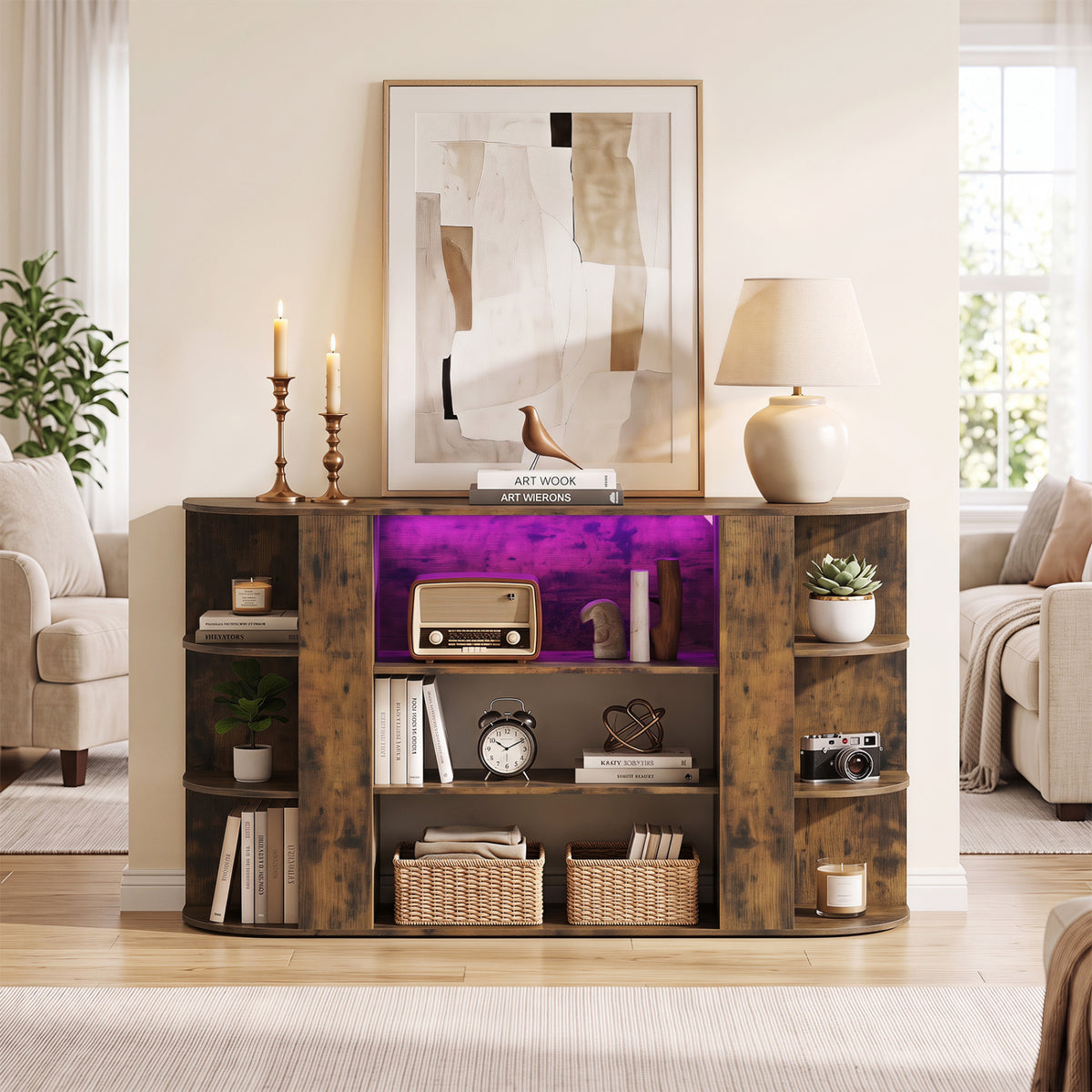 50 Inch TV Stand for 55 Inch TV with RGB Lights Entertainment Center with Adjustable and Removable Shelf-Rustic Brown view 3