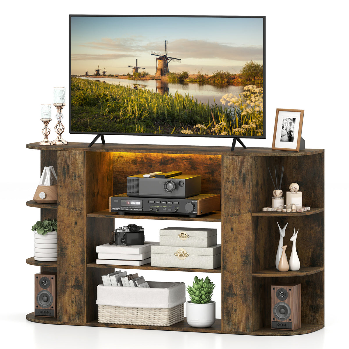 50 Inch TV Stand for 55 Inch TV with RGB Lights Entertainment Center with Adjustable and Removable Shelf-Rustic Brown view 4