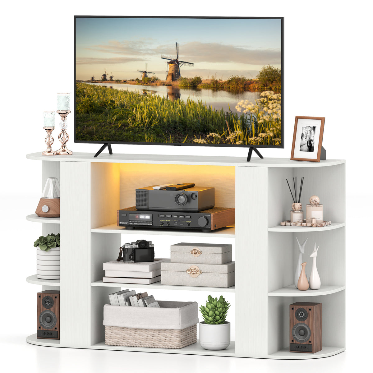 50 Inch TV Stand for 55 Inch TV with RGB Lights Entertainment Center with Adjustable and Removable Shelf-White view 4