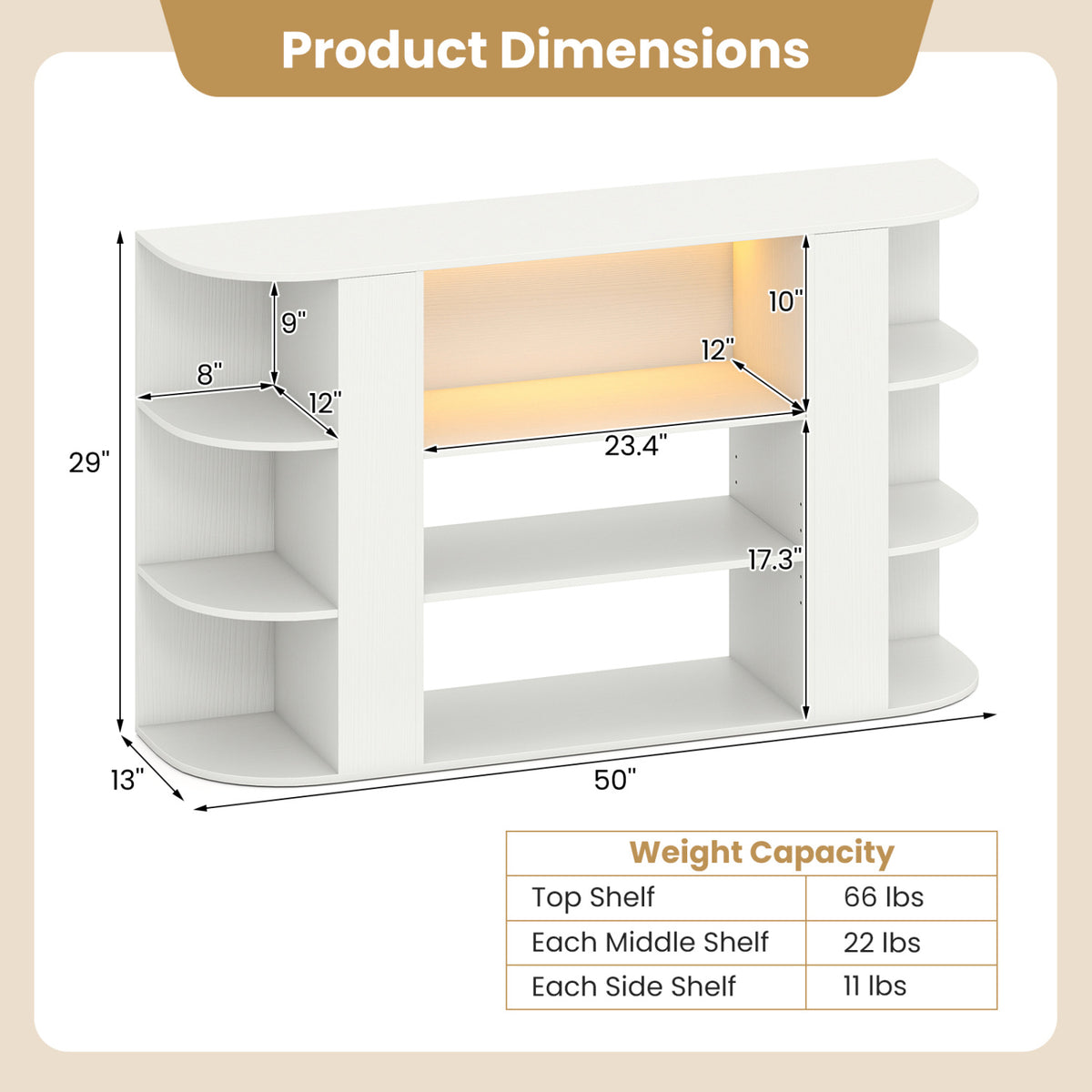50 Inch TV Stand for 55 Inch TV with RGB Lights Entertainment Center with Adjustable and Removable Shelf-White view 5