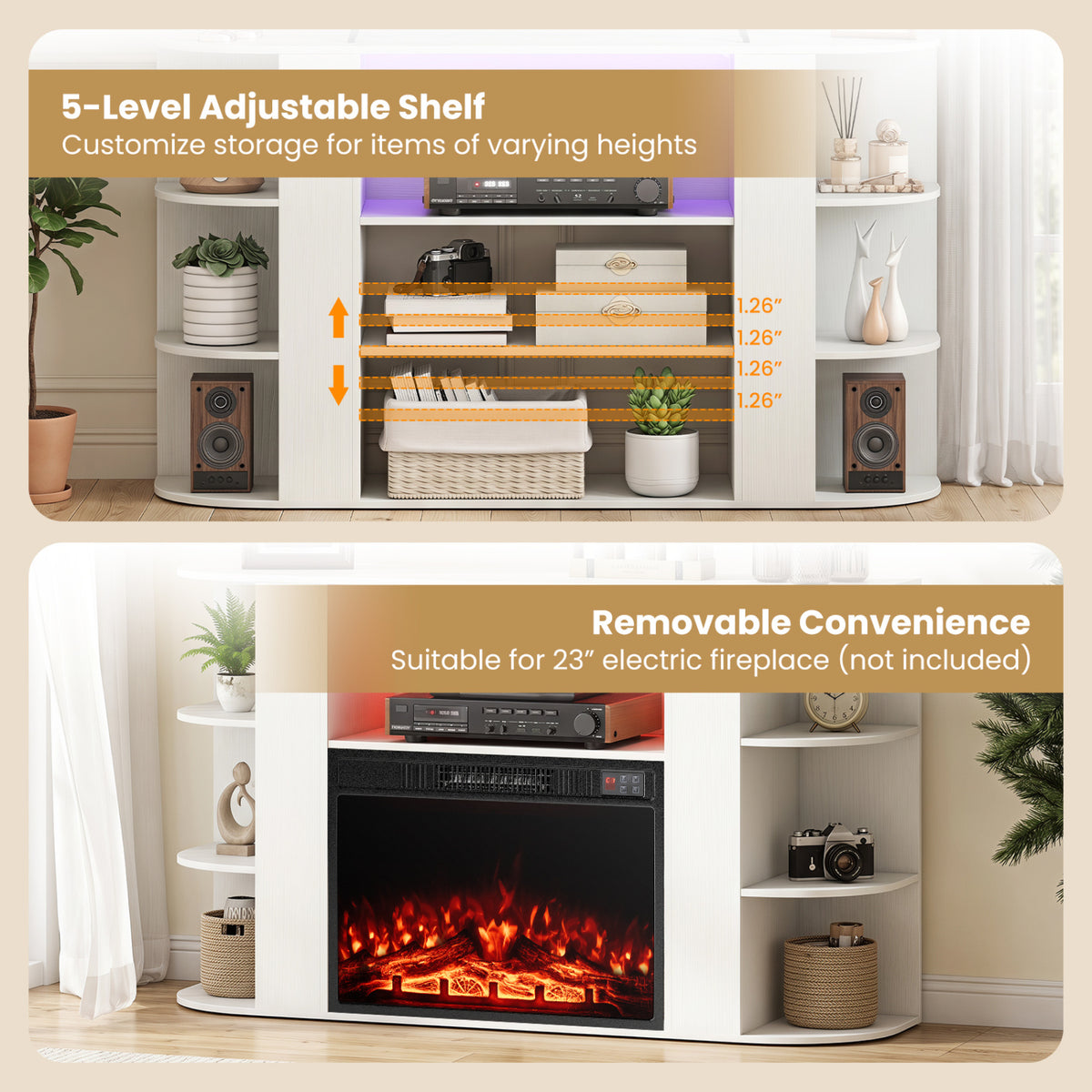 50 Inch TV Stand for 55 Inch TV with RGB Lights Entertainment Center with Adjustable and Removable Shelf-White view 8