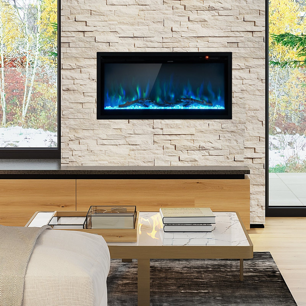 Electric Fireplace in-Wall Recessed with Remote Control and Adjustable Color and Brightness-36 inches view 2