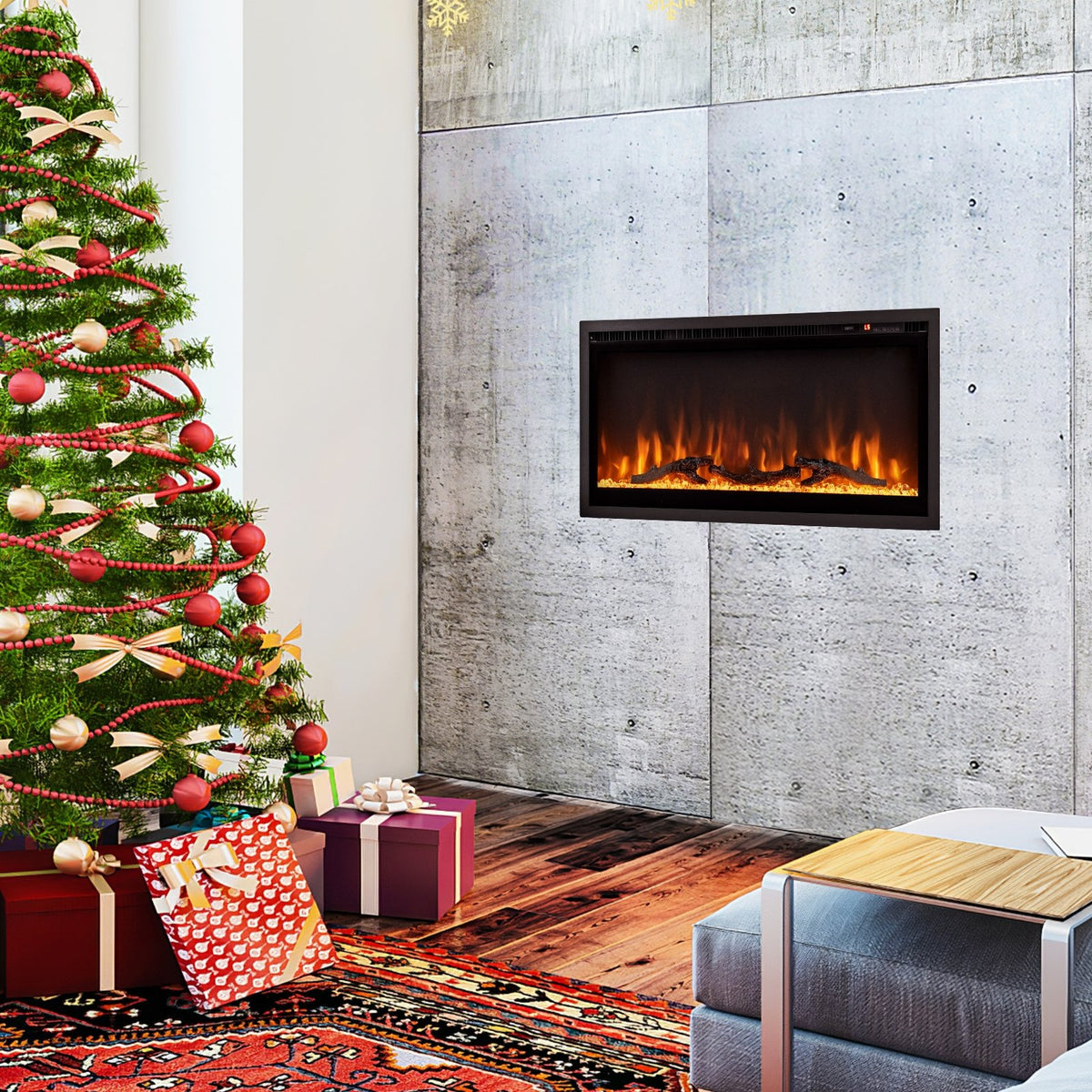 Electric Fireplace in-Wall Recessed with Remote Control and Adjustable Color and Brightness-36 inches view 3