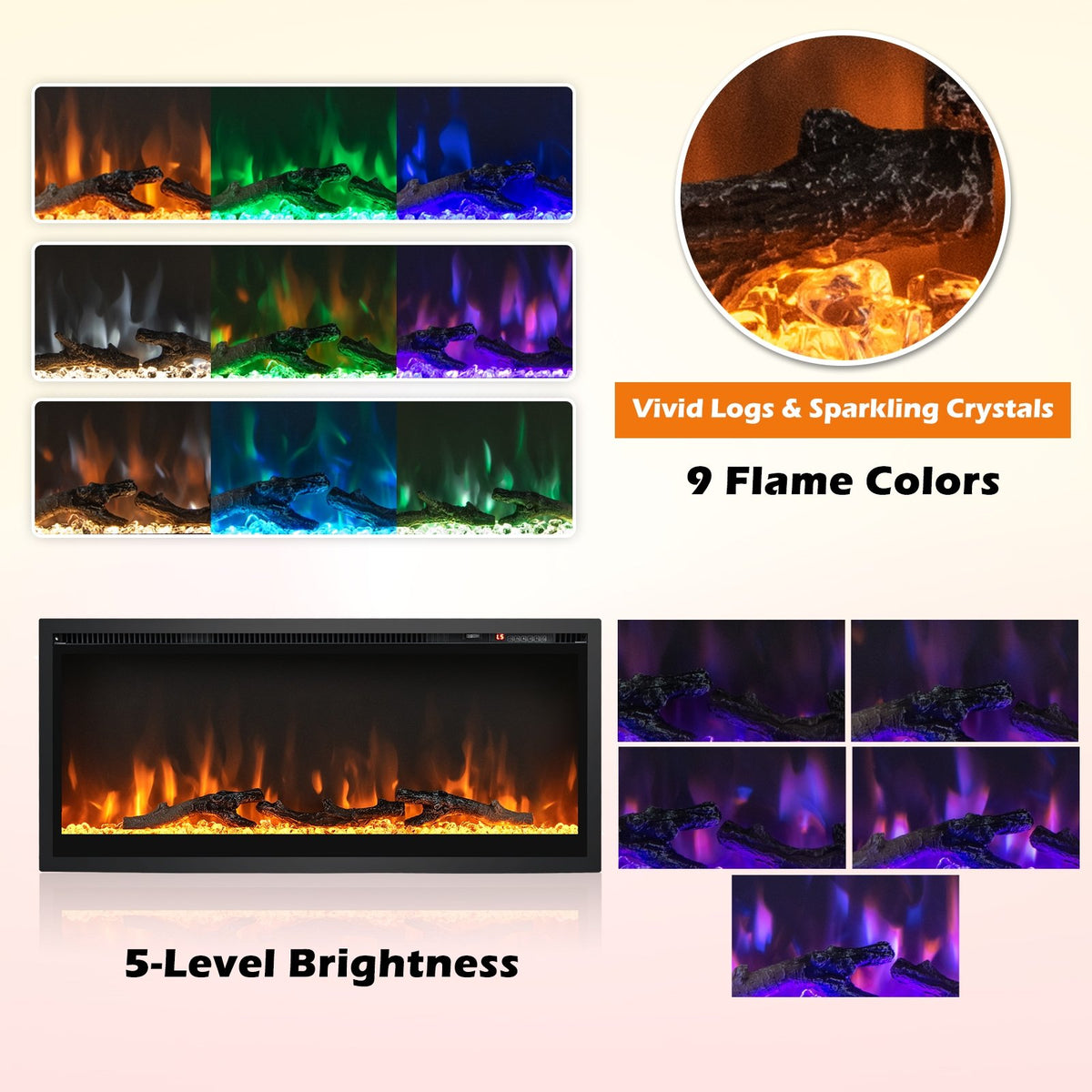 Electric Fireplace in-Wall Recessed with Remote Control and Adjustable Color and Brightness-36 inches view 6