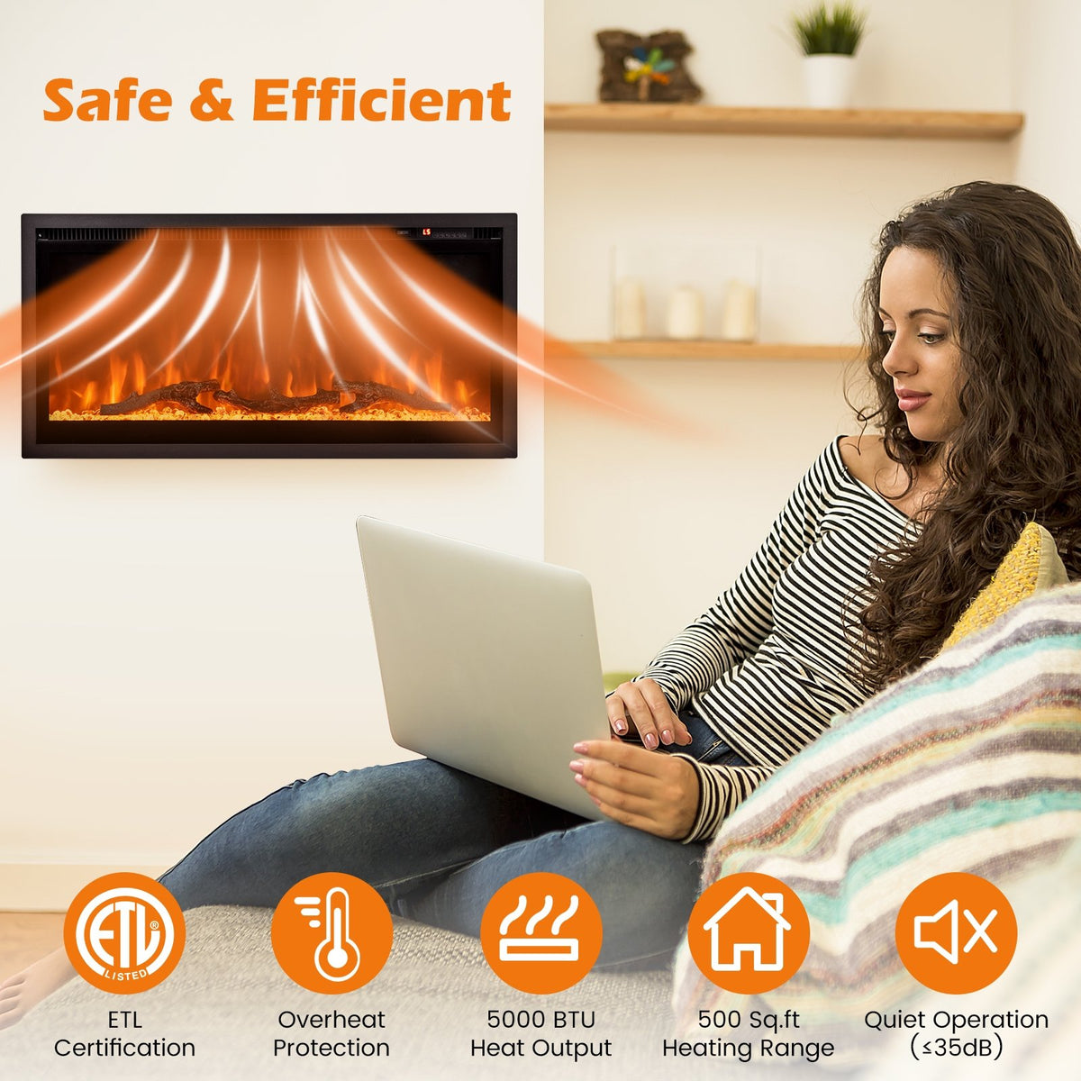 Electric Fireplace in-Wall Recessed with Remote Control and Adjustable Color and Brightness-36 inches view 7