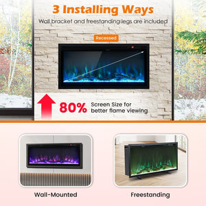 Electric Fireplace in-Wall Recessed with Remote Control and Adjustable Color and Brightness-36 inches view 8