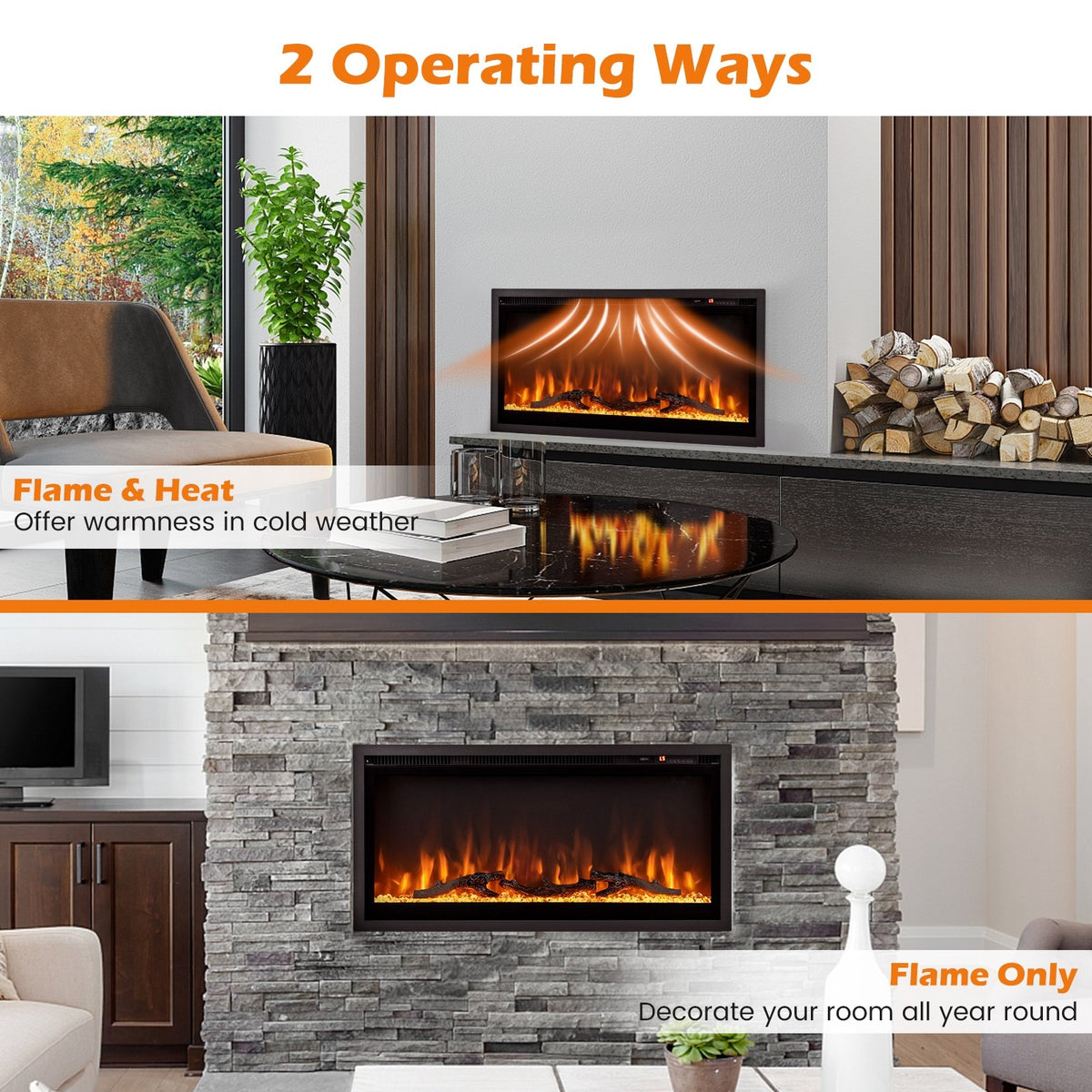Electric Fireplace in-Wall Recessed with Remote Control and Adjustable Color and Brightness-36 inches view 9