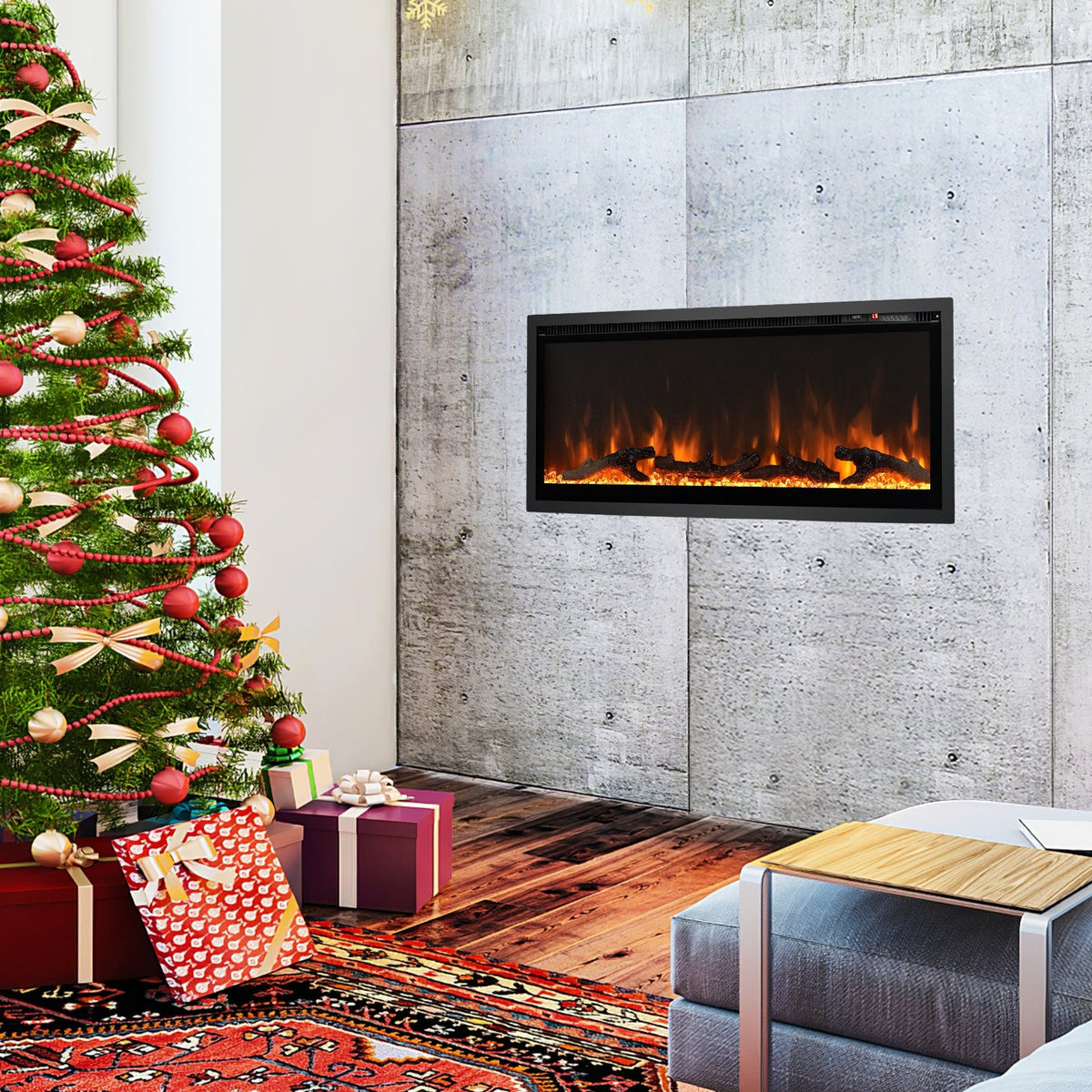 Electric Fireplace in-Wall Recessed with Remote Control and Adjustable Color and Brightness-42 inches view 3