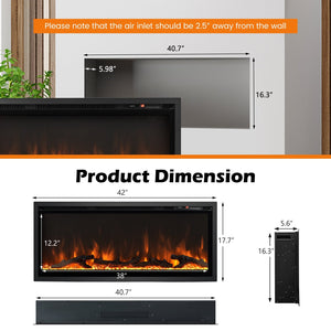 Electric Fireplace in-Wall Recessed with Remote Control and Adjustable Color and Brightness-42 inches view 4