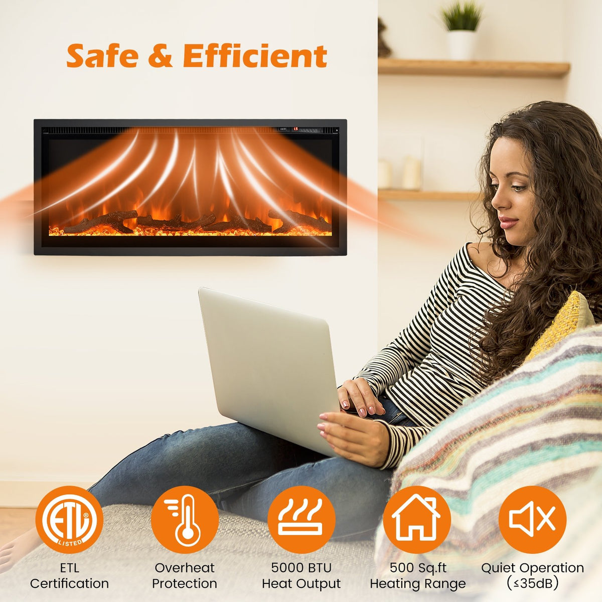 Electric Fireplace in-Wall Recessed with Remote Control and Adjustable Color and Brightness-42 inches view 7