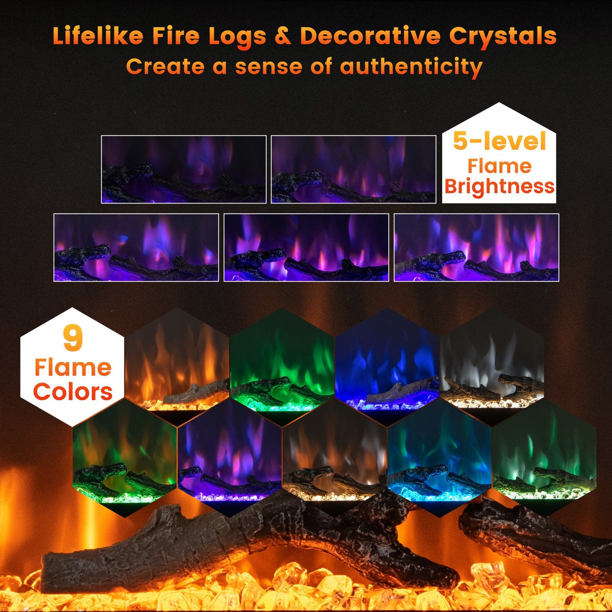 50 Inches Electric Fireplace in-Wall Recessed with Remote Control and Adjustable Color and Brightness-50 inches view 6