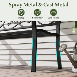 50 Inches Outdoor Garden Bench with Floral Design Backrest and Slatted Seat-Black view 6