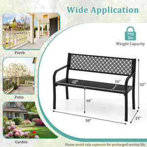 50 Inches Outdoor Garden Bench with Geometric Lattice Backrest and Slatted Seat-Black view 4