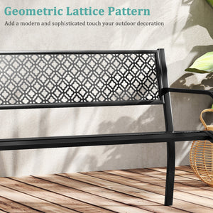 50 Inches Outdoor Garden Bench with Geometric Lattice Backrest and Slatted Seat-Black view 5
