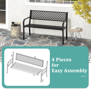 50 Inches Outdoor Garden Bench with Geometric Lattice Backrest and Slatted Seat-Black view 8