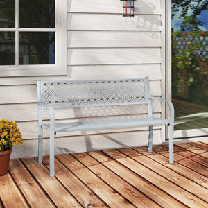 50 Inches Outdoor Garden Bench with Geometric Lattice Backrest and Slatted Seat-Gray view 2