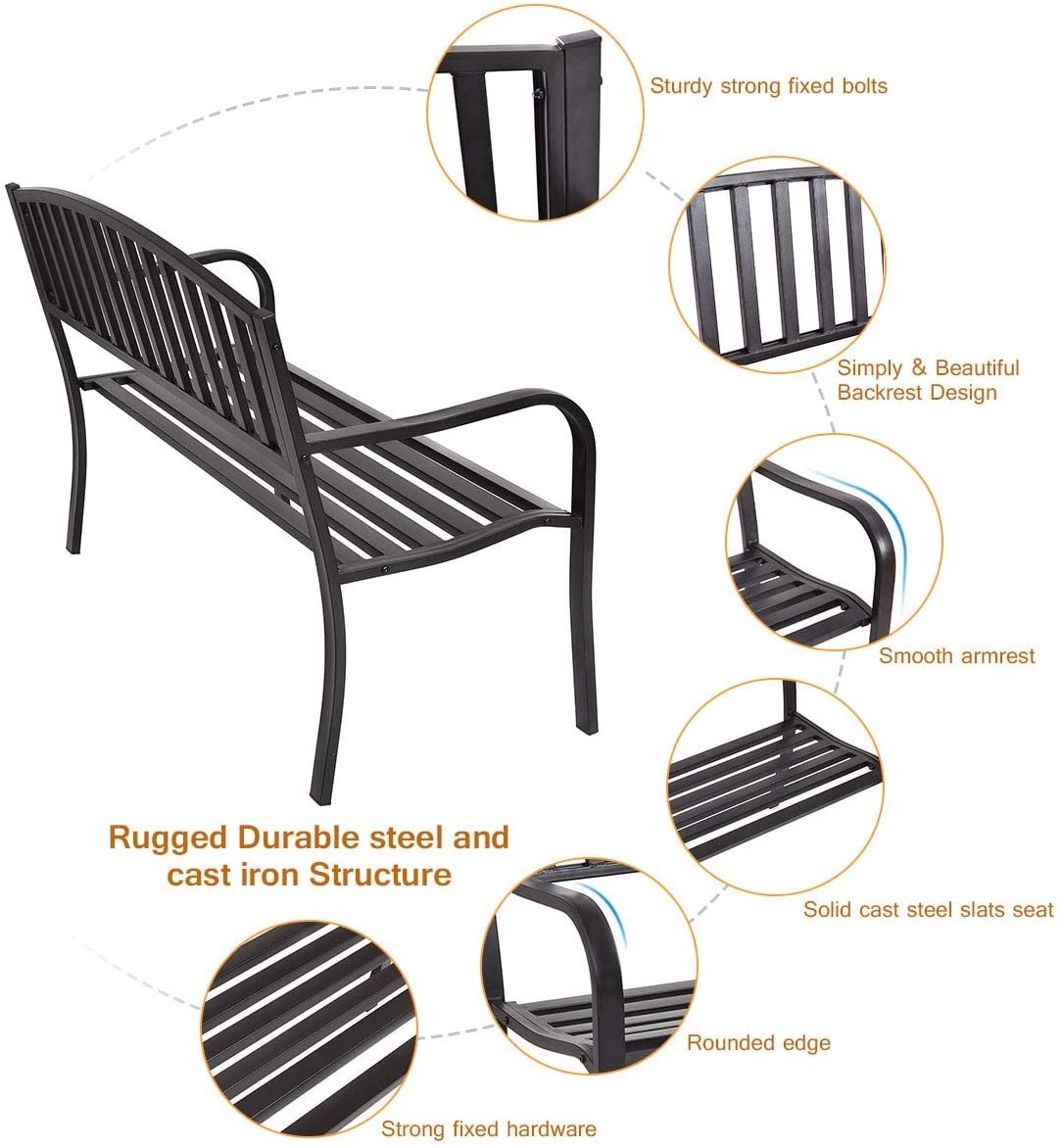 50 Inch Patio Garden Bench Loveseats for Outdoor view 7