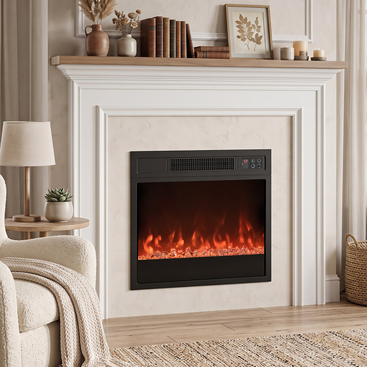5000 BTU 18-Inch Electric Fireplace Insert with Remote Control and Brightness-Black view 2
