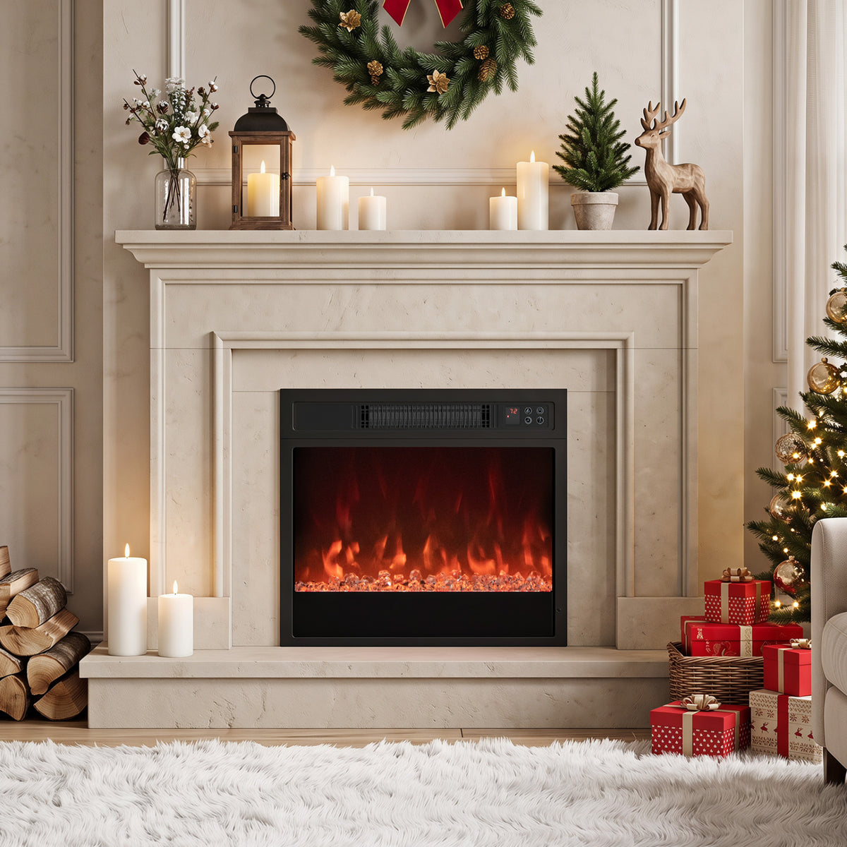 5000 BTU 18-Inch Electric Fireplace Insert with Remote Control and Brightness-Black view 3