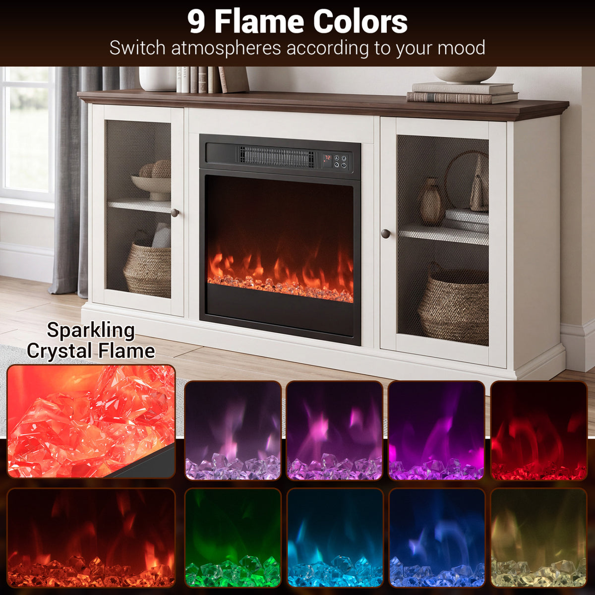 5000 BTU 18-Inch Electric Fireplace Insert with Remote Control and Brightness-Black view 6