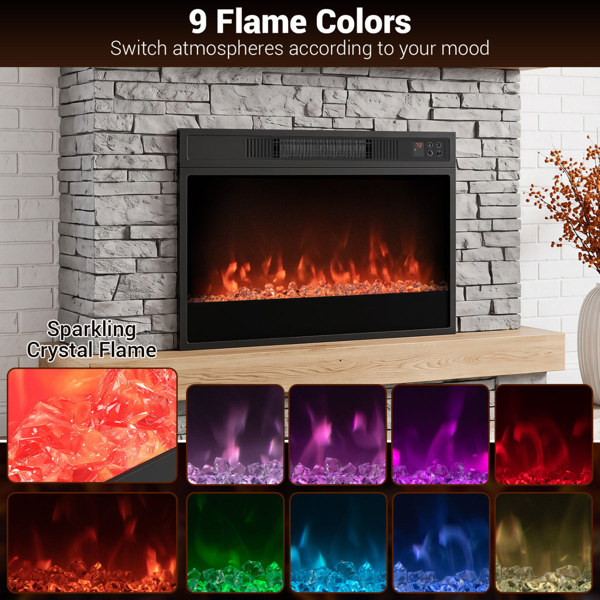 5000 BTU 23-Inch Electric Fireplace Insert with Remote Control and Brightness-Black view 6