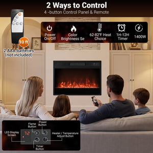 5000 BTU 23-Inch Electric Fireplace Insert with Remote Control and Brightness-Black view 8