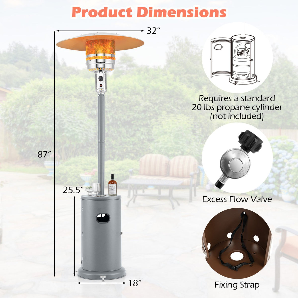 50000 BTU Propane Patio Heater with Round Table Design-Brown view 4