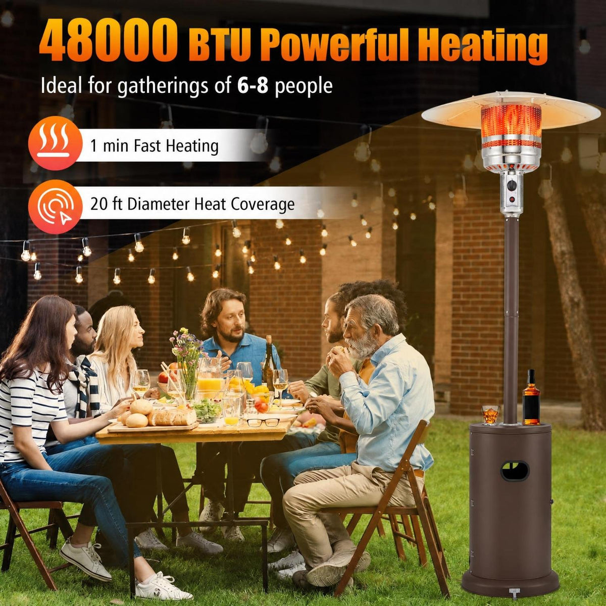 50000 BTU Propane Patio Heater with Round Table Design-Brown view 5