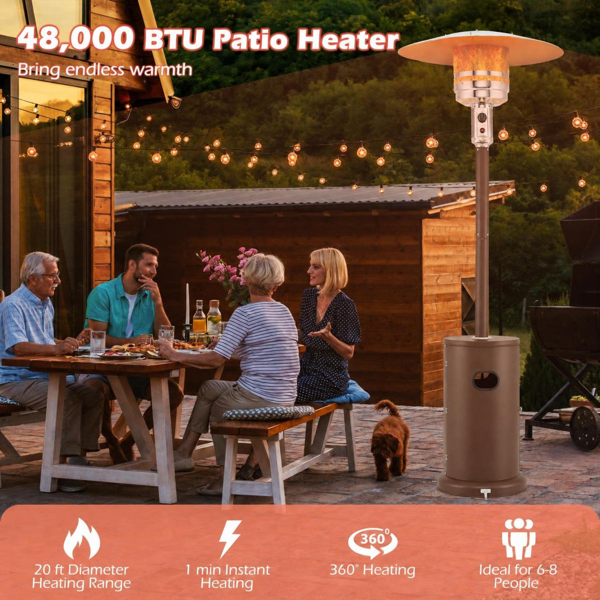50000 BTU Propane Patio Heater with Round Table Design-Brown view 7