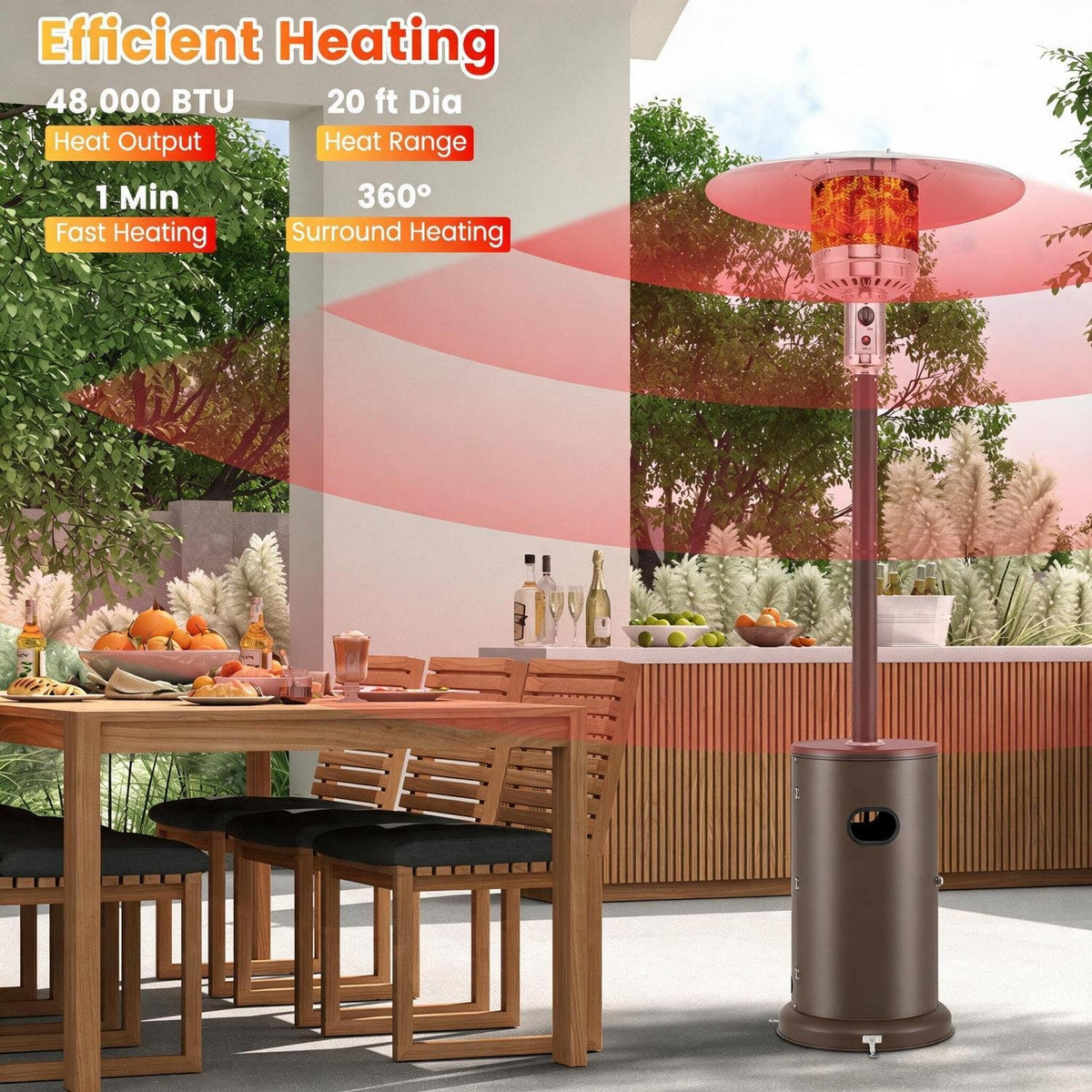 50000 BTU Propane Patio Heater with Round Table Design-Brown view 8